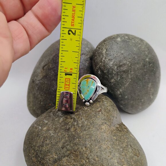 Horseshoe Naja Shaped Sterling Silver Ring w/Green Matrix Turquoise Stone Size 8 - Picture 3 of 6